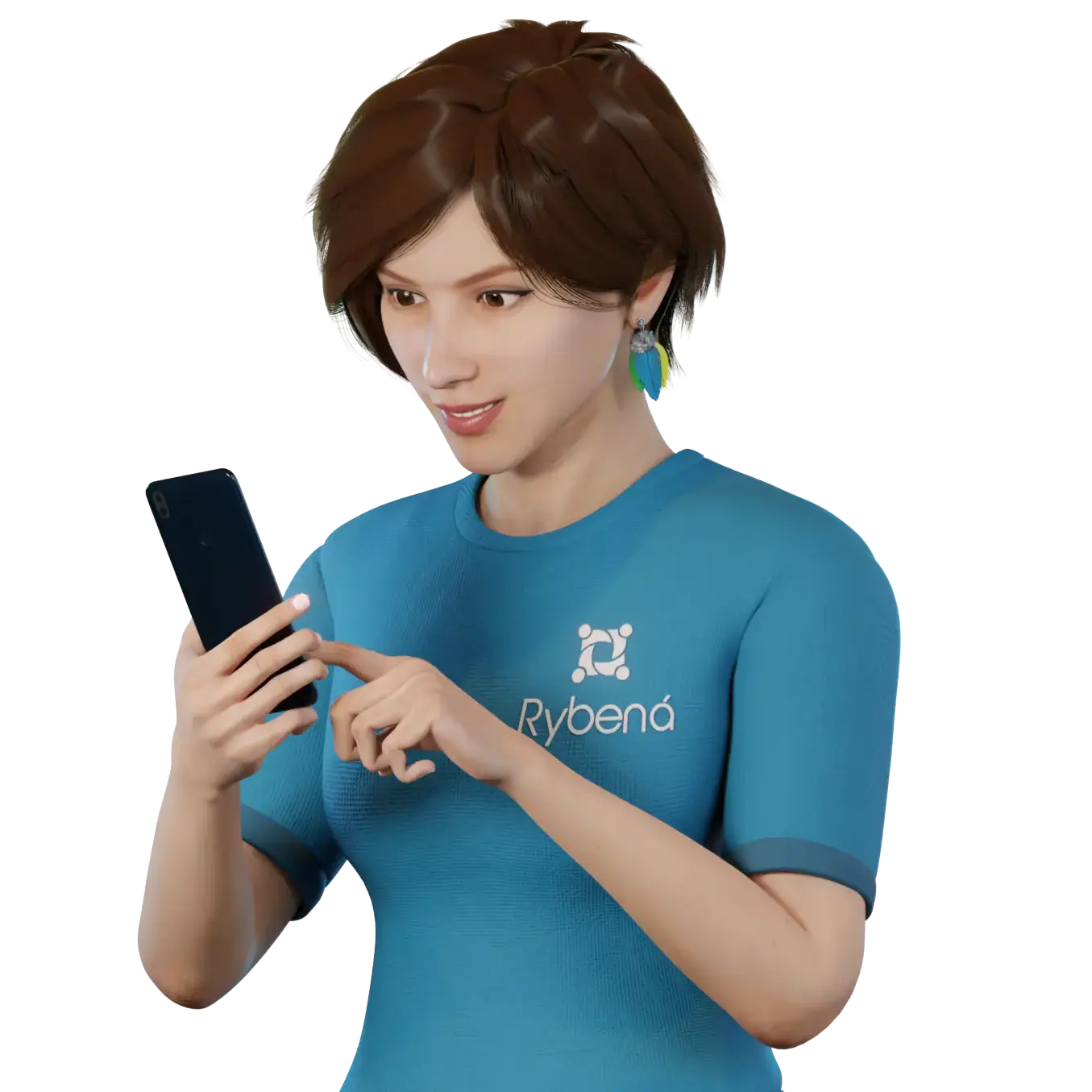 Rybena olhando para um celular